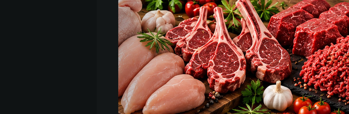 Mixed fresh poultry and meat including chicken lamb and beef